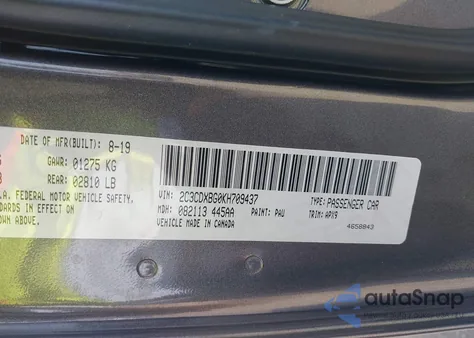 2019 Dodge Charger Sxt Rwd из США, поврежденный, VIN 2C3CDXBG0KH709437